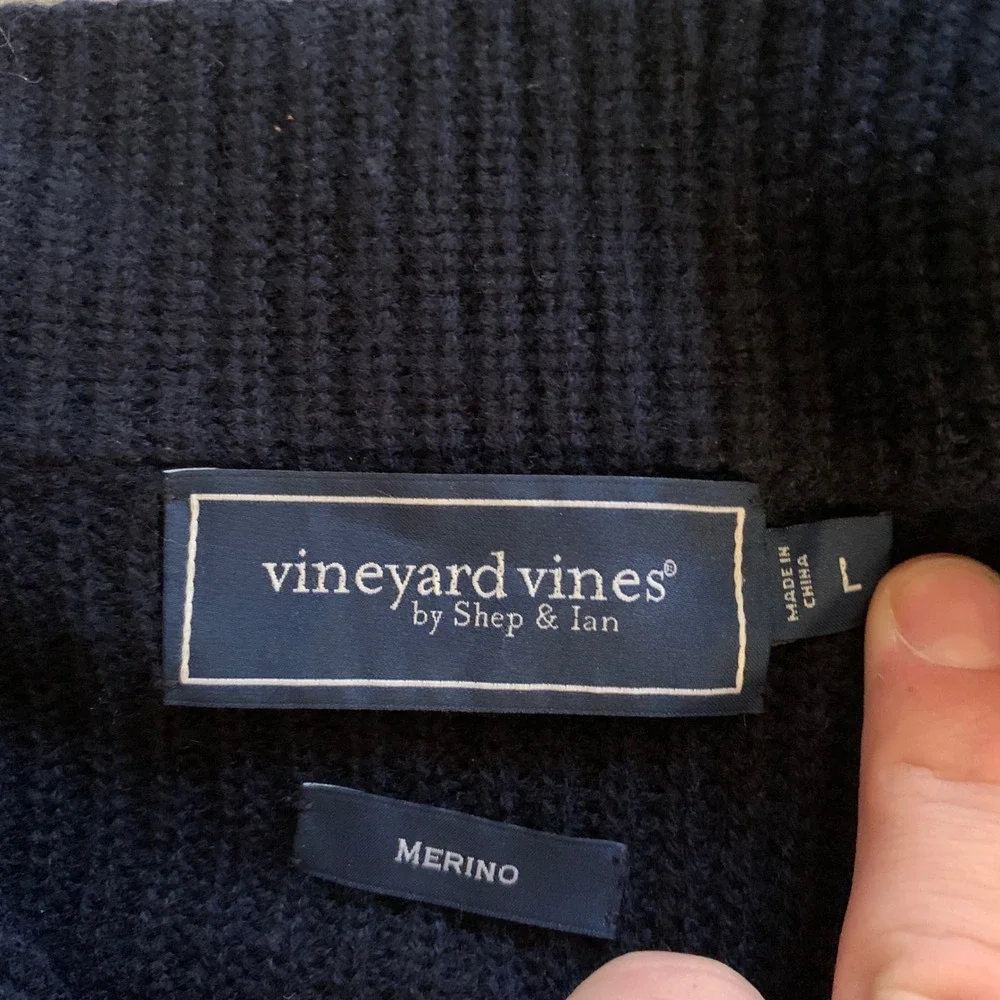 Vineyard Vines Mens L Navy Blue 100% Merino Wool Full Zip Ribbed Knit Sweater